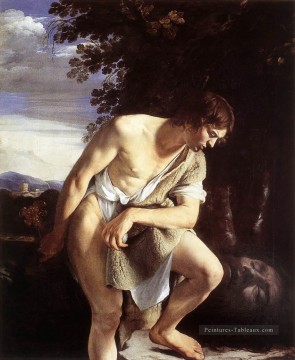  pittore Peintre - David Contemplant La Tête de Goliath Baroque peintre Orazio Gentileschi
